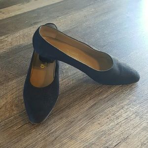 Salvatore Ferragamo women classic slip on heel suede blue shoes size 10B